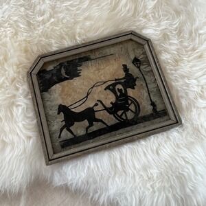 Vintage Art Deco Horse & Carriage Wood Framed Painting
